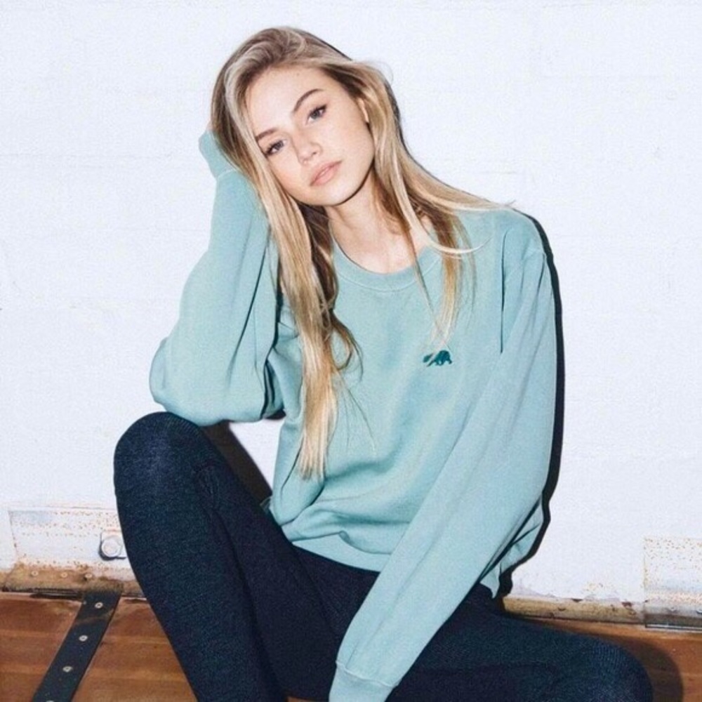 Brandy melville erica bear green crewneck sweater